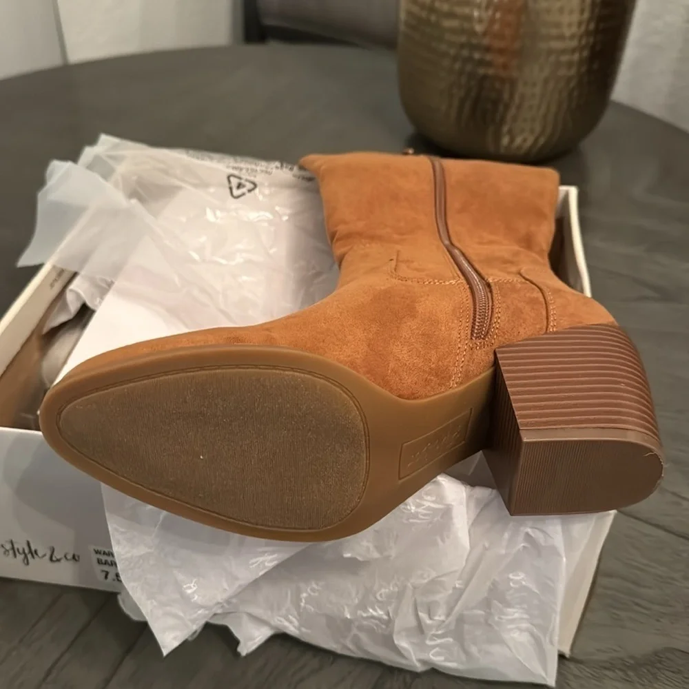 STYLE & CO Warrda Block-Heel Dress Boots Bark MC Suede